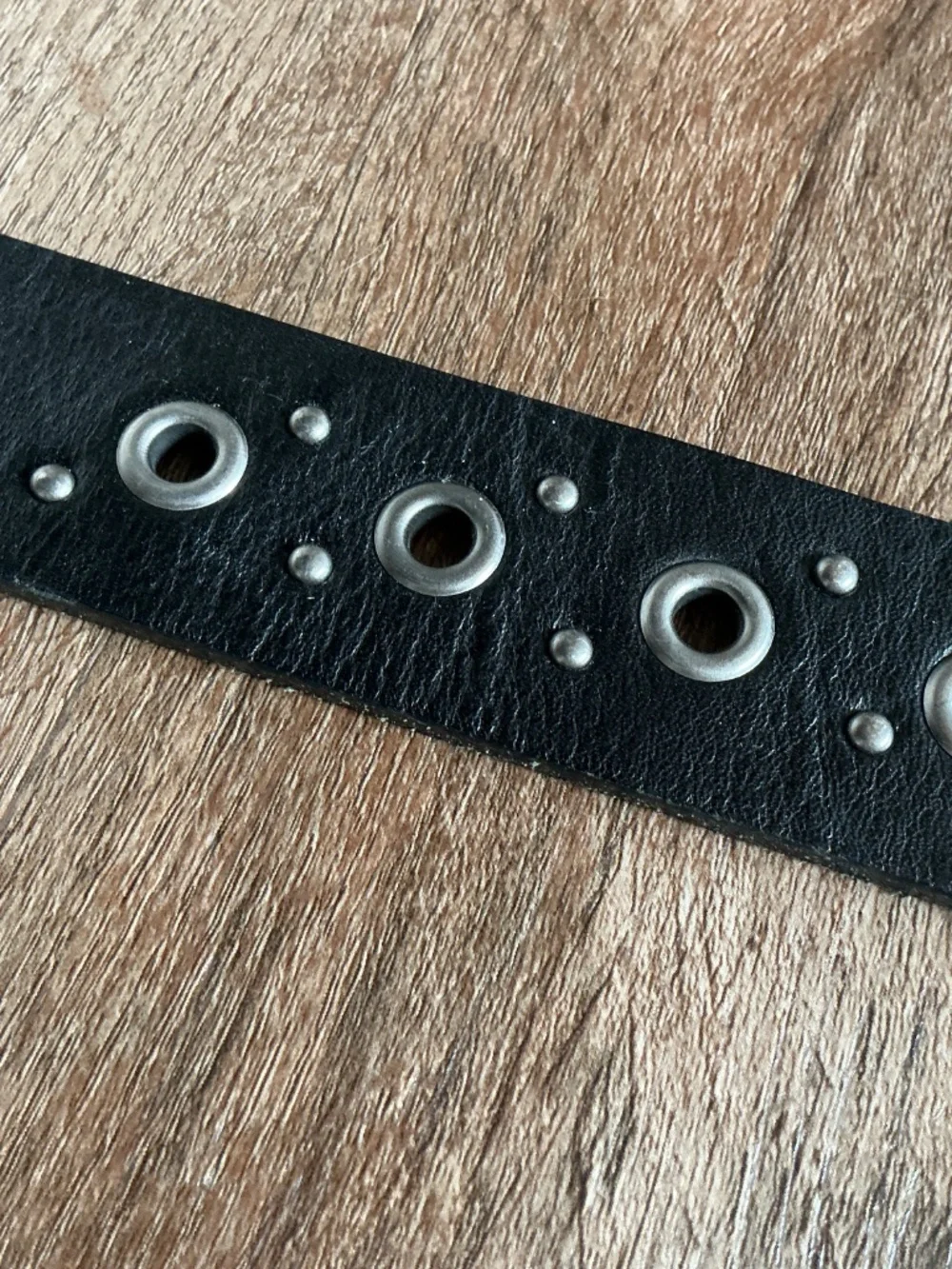 VTG Belt Black Leather Eyelet Grommet Studded Waist Gothic Grunge Solid Brass